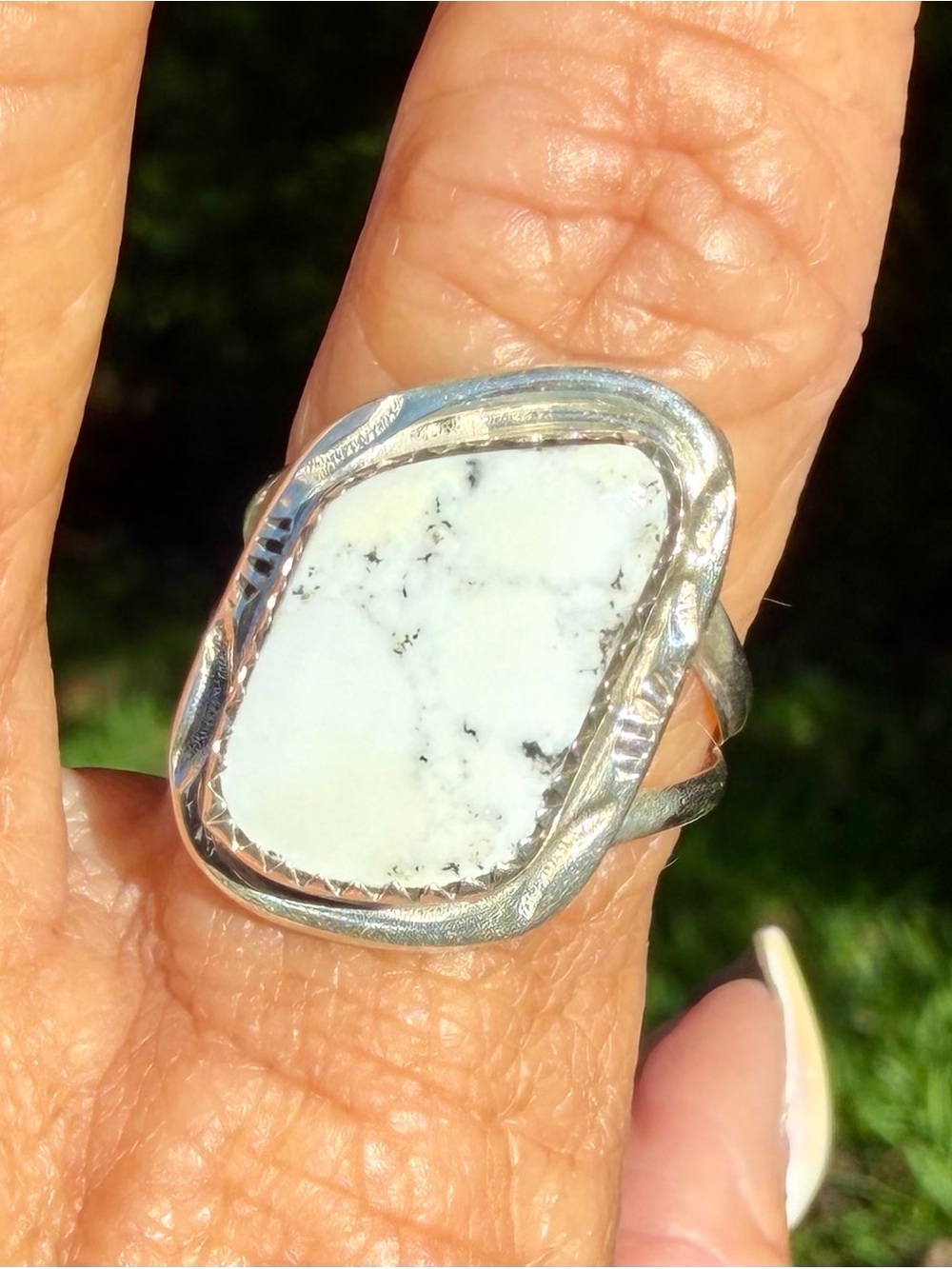 White Howlite Ring in Sterling Silver Artist Stamped HT Sz: 7
